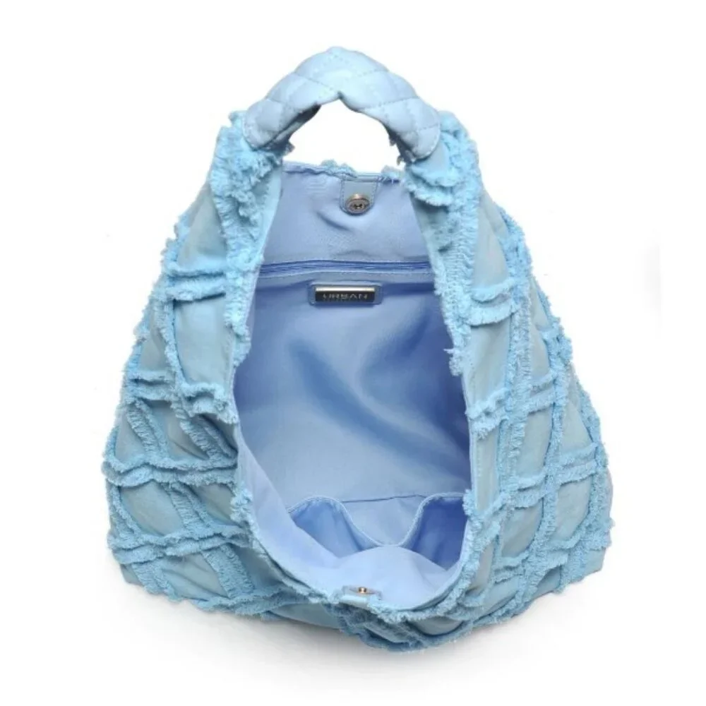 Urban Expressions Barbuda Cotton Fringe Hobo Handbag- Baby/Sky Blue